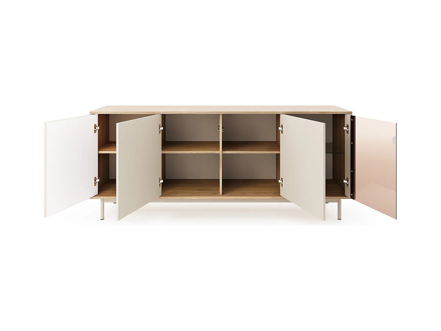 MINIO go for it, commode LITA 2 avec vitrage, éclairage LED, chêne huilé/cachemire