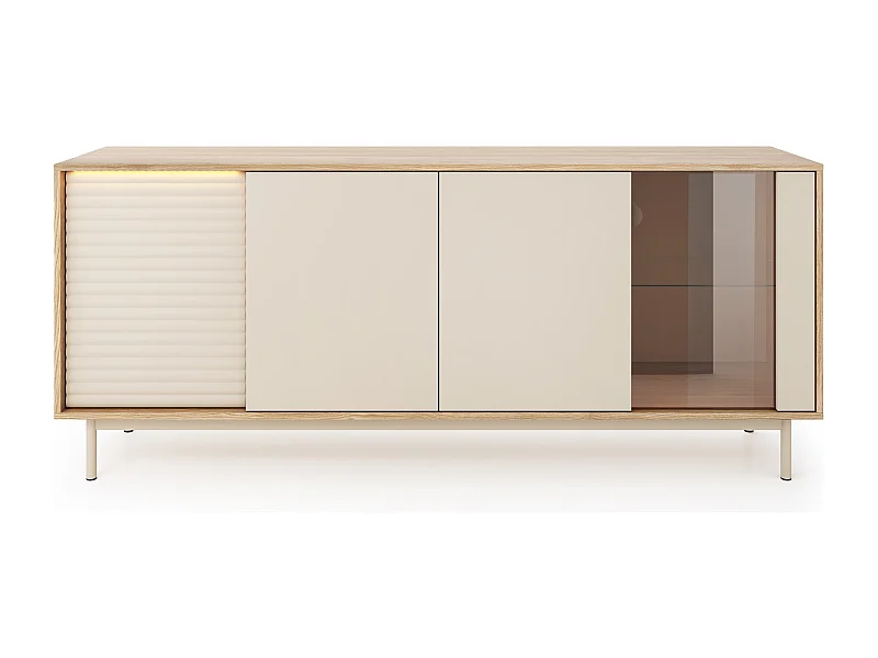 MINIO go for it, commode LITA 2 avec vitrage, éclairage LED, chêne huilé/cachemire