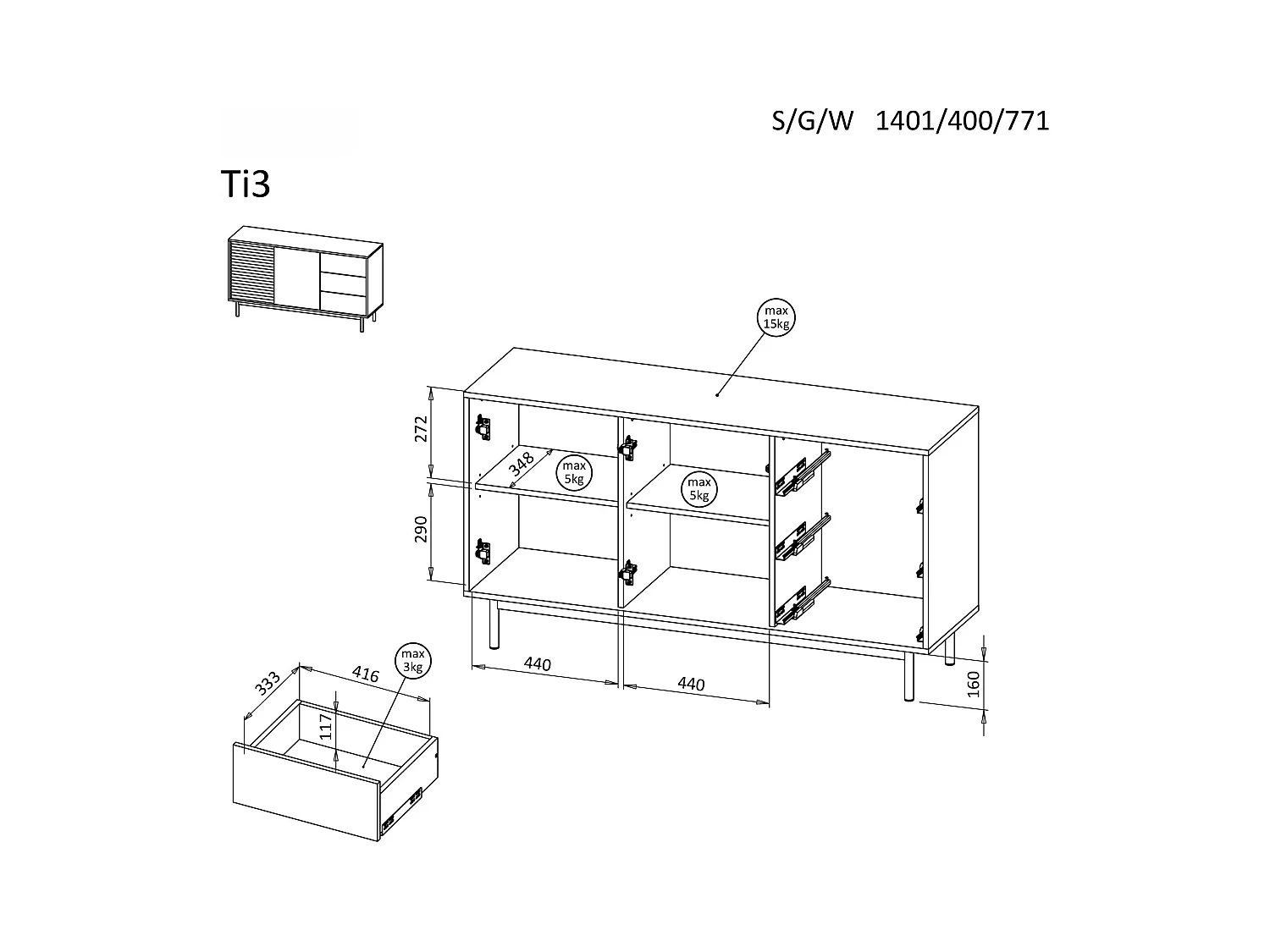 MINIO go for it, commode LITA 3, chêne huilé/cachemire