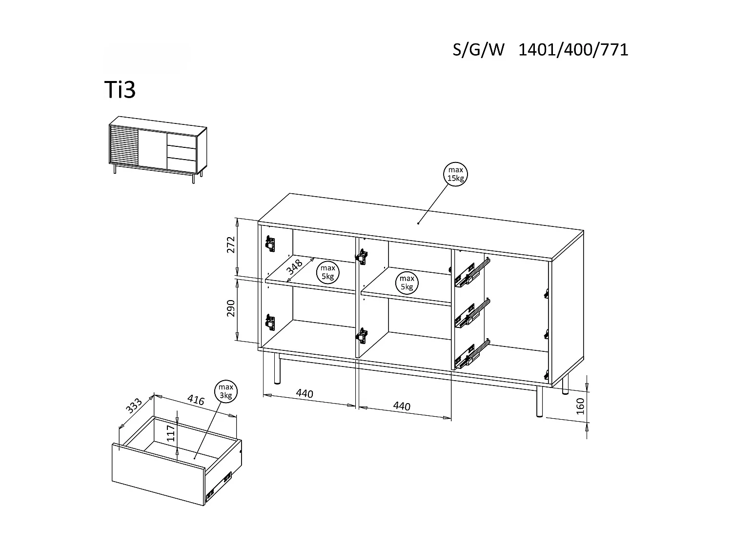MINIO go for it, commode LITA 3, chêne huilé/cachemire