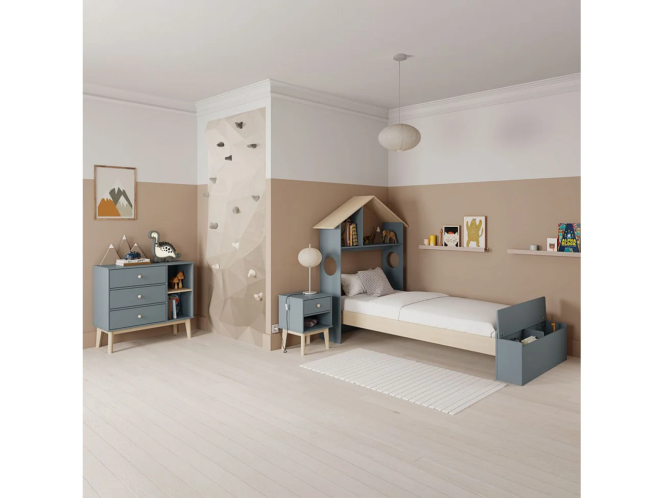 Mesita de noche juvenil Misty Breeze Verde Salvia - Oak Soft