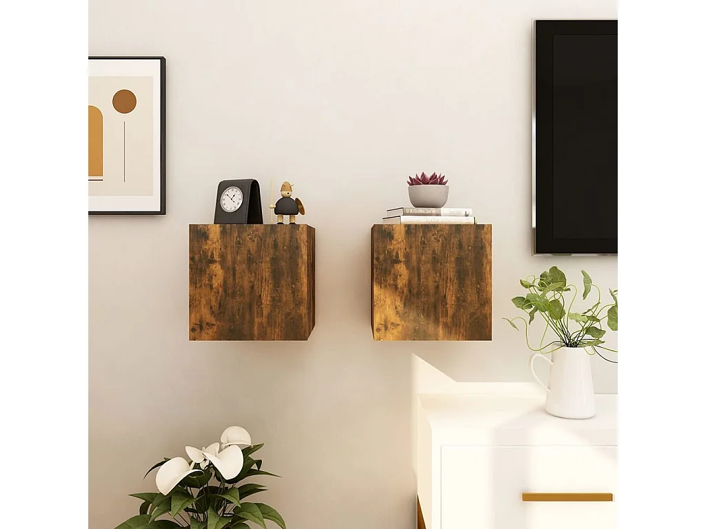 Ahakista  Meubles TV muraux 2 pcs Chêne fumé 30,5x30x30 cm