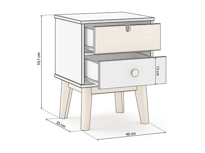 Mesita de noche Misty Cloud Blanco - Oak Soft