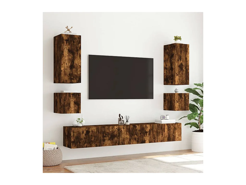 Gerben  Meubles TV muraux et lumières LED 2pcs chêne fumé 40,5x35x40 cm