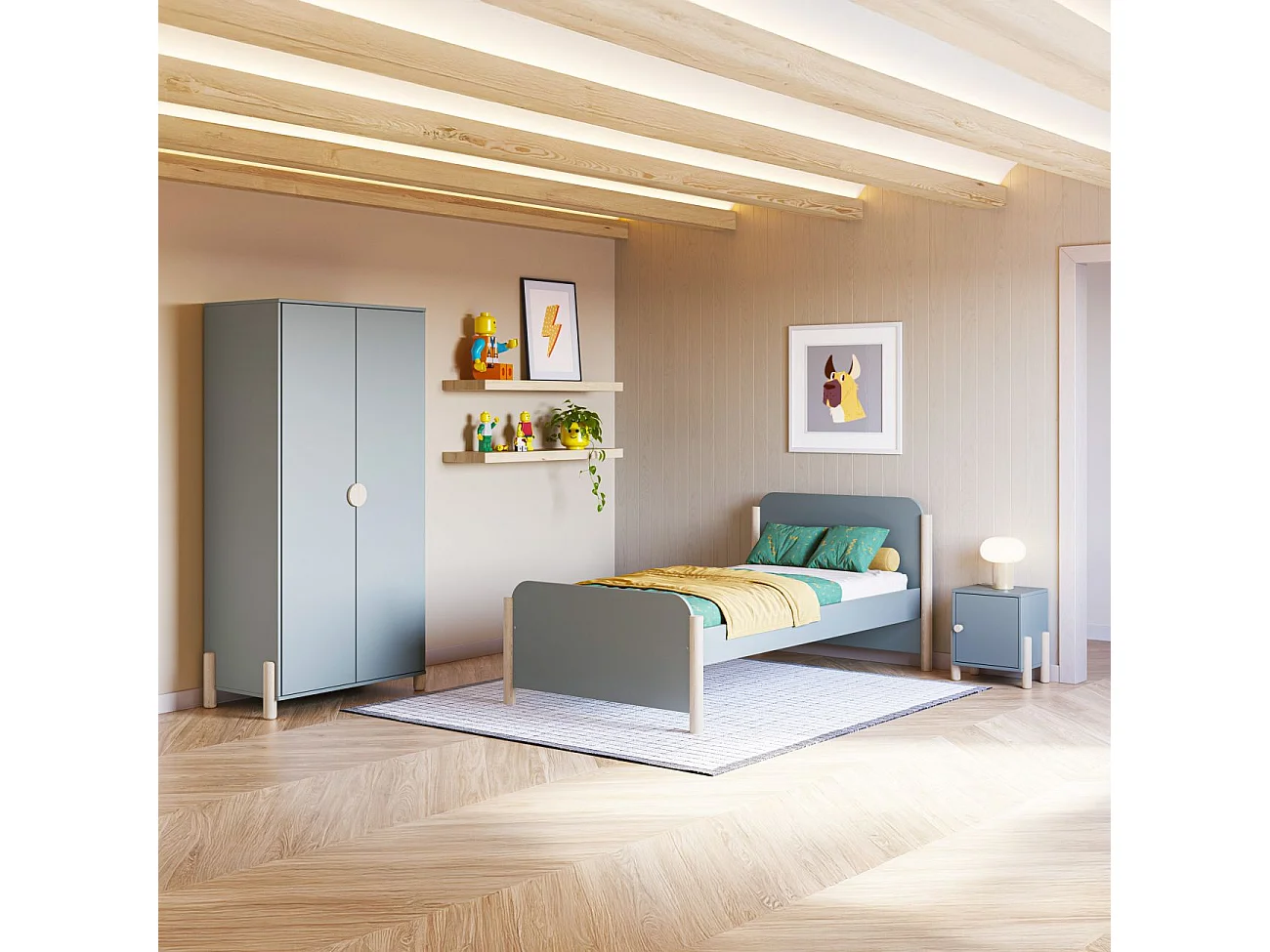 Mesita de noche Misty Dawn Verde Salvia - Oak Soft