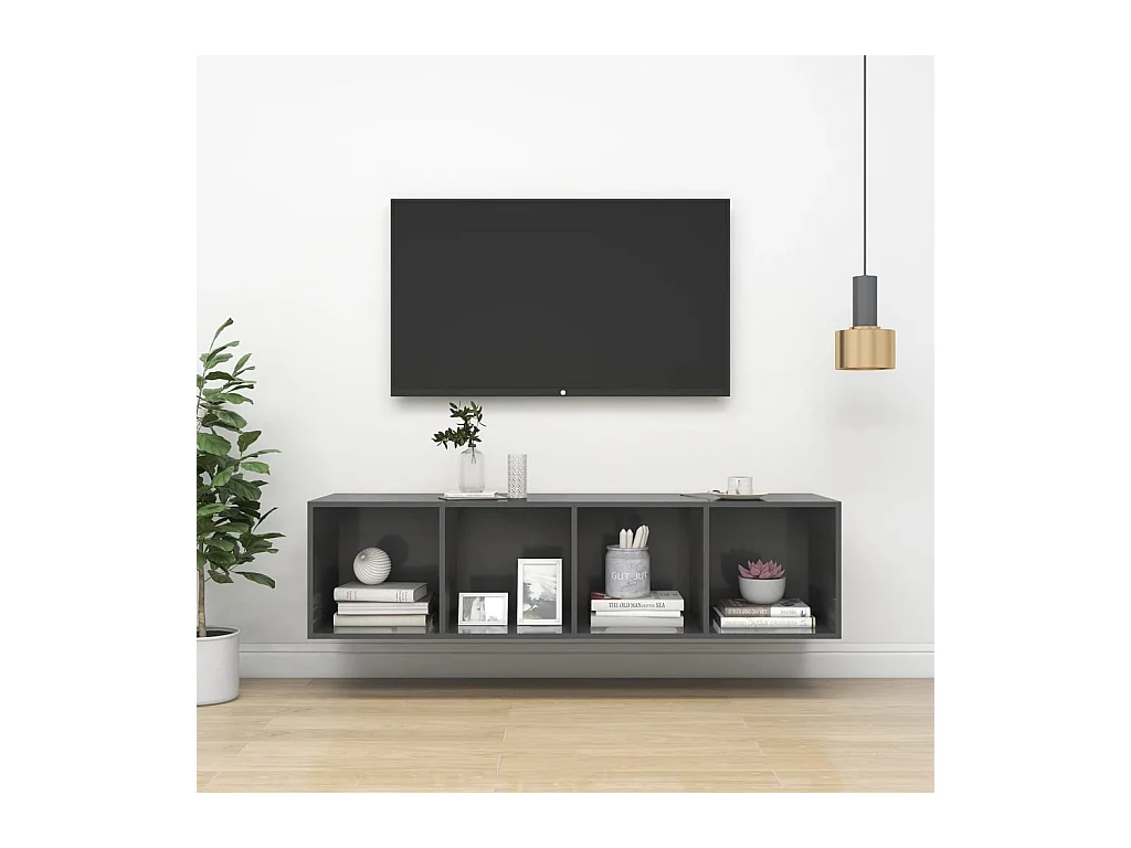 Aymee  Meuble TV mural Gris brillant 37x37x142,5 cm Bois d’ingénierie
