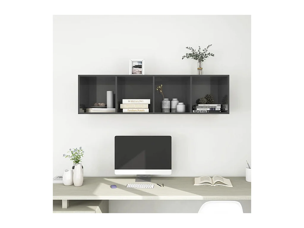 Aymee  Meuble TV mural Gris brillant 37x37x142,5 cm Bois d’ingénierie