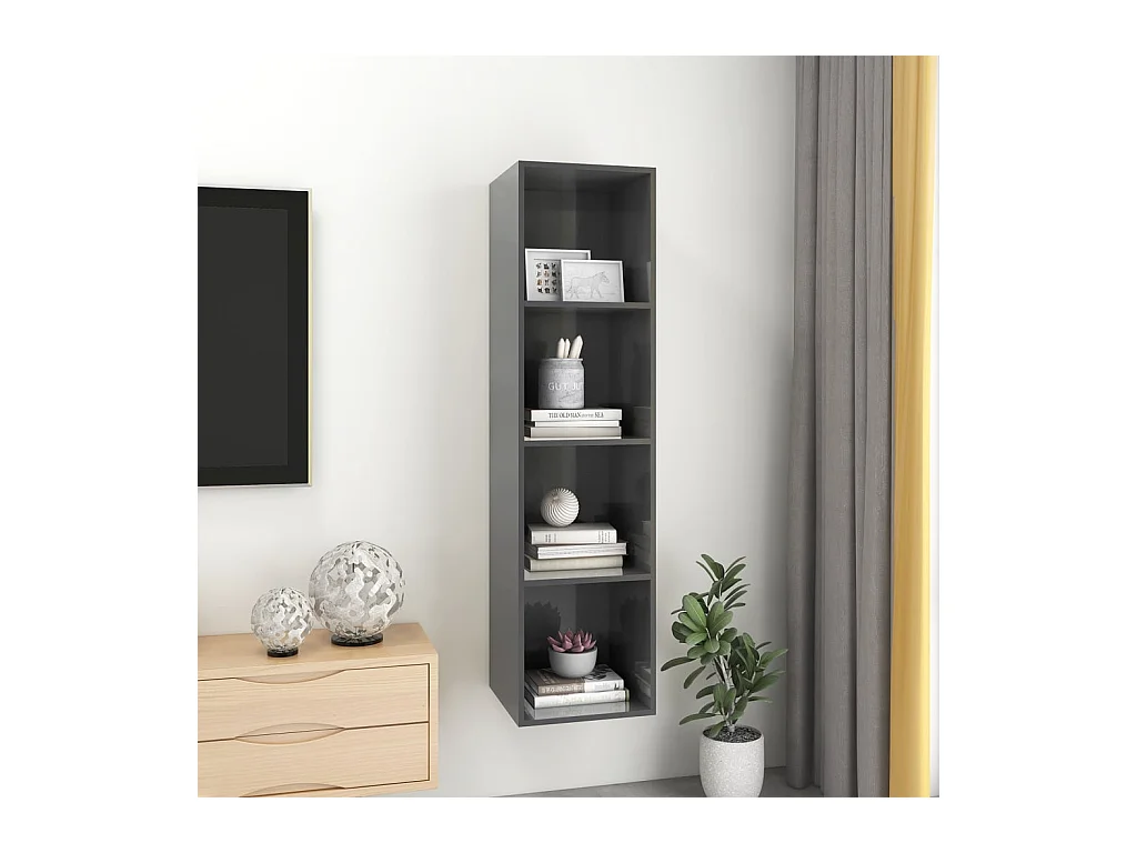 Aymee  Meuble TV mural Gris brillant 37x37x142,5 cm Bois d’ingénierie