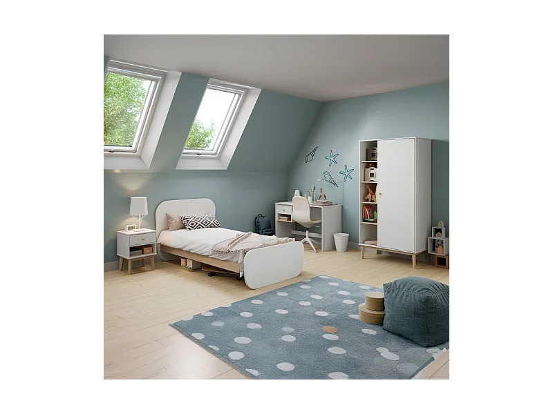 Mesita de noche juvenil Misty Breeze Blanco - Oak Soft