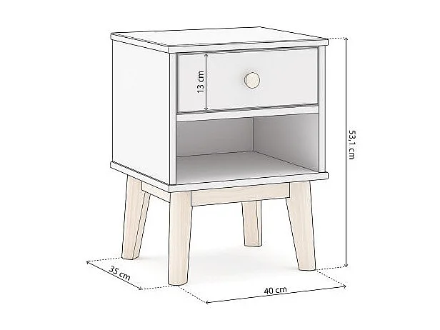 Mesita de noche juvenil Misty Breeze Blanco - Oak Soft