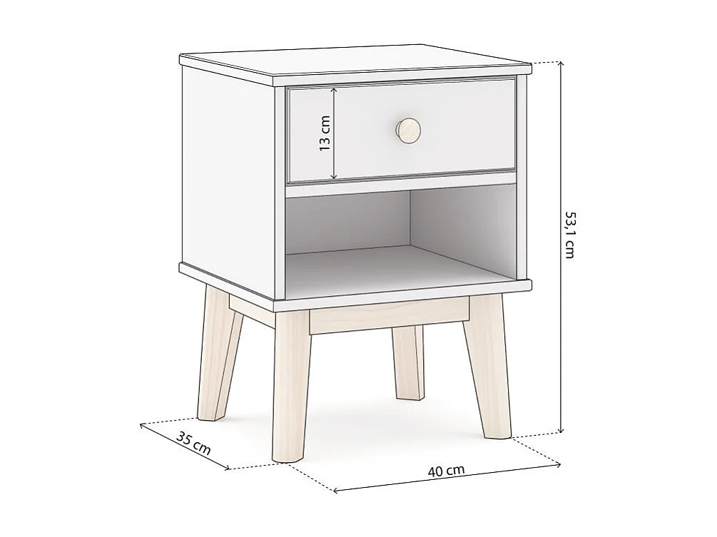 Mesita de noche juvenil Misty Breeze Blanco - Oak Soft