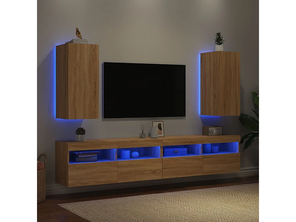 Gerben  Tv-wandmeubels met LED 2 st 30,5x35x70 cm sonoma eikenkleurig