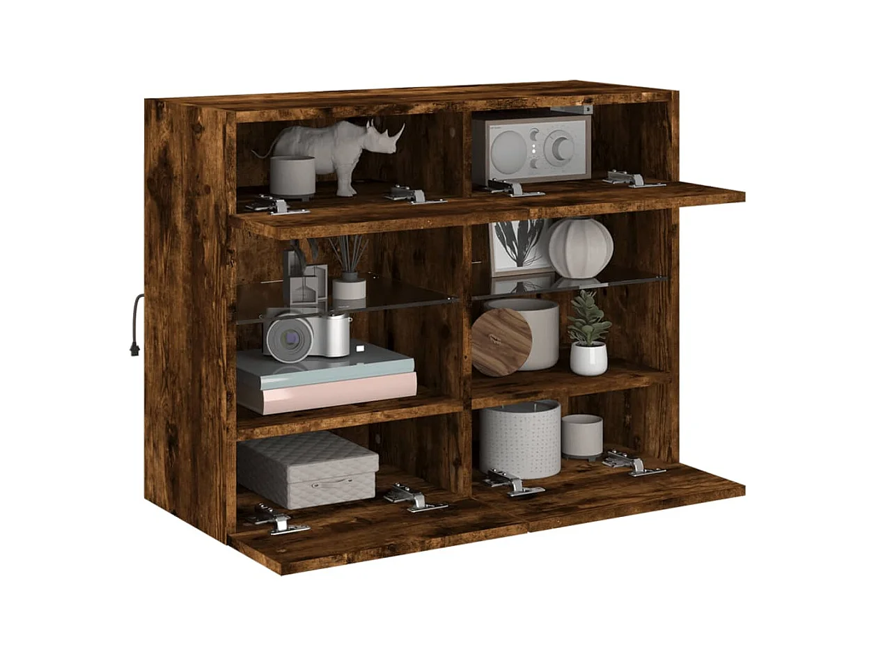 DuBois  Mueble TV de pared con luces LED roble ahumado 78,5x30x60,5 cm