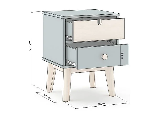Mesita de noche Misty Cloud Verde Salvia - Oak Soft