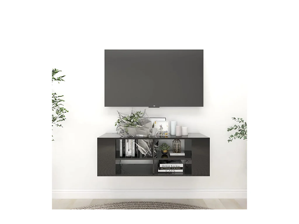 Ryno  Mueble pared TV madera contrachapada negro brillo 102x35x35 cm