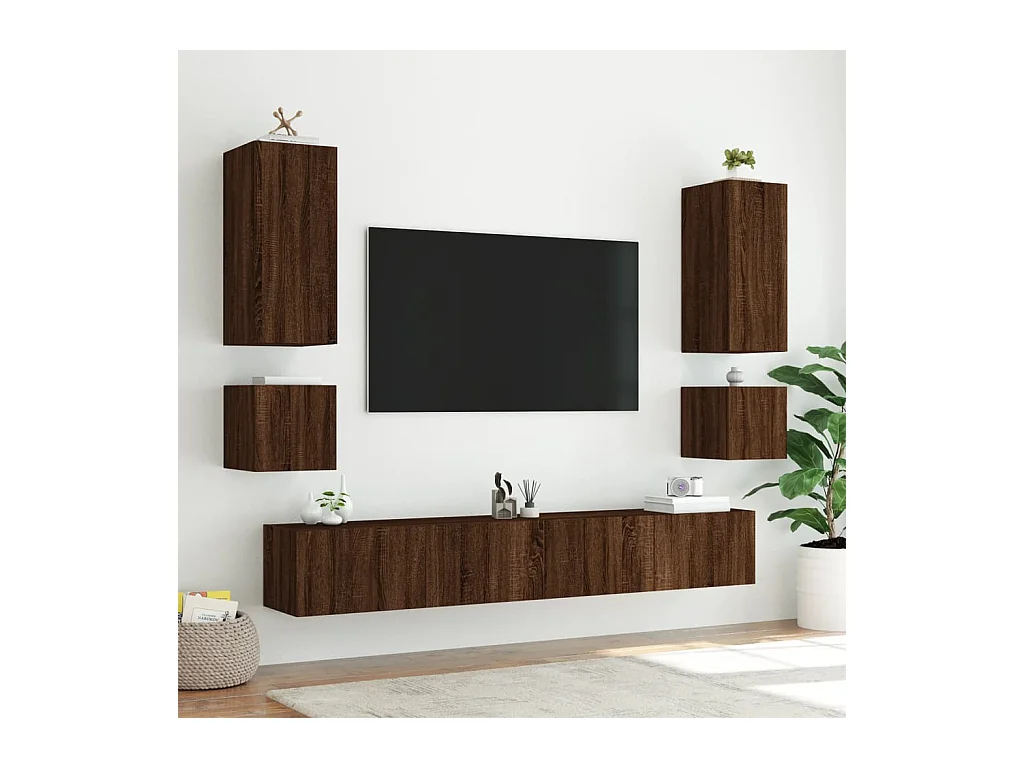 Gerben  Muebles TV de pared luces LED 2 uds marrón roble 40,5x35x40 cm