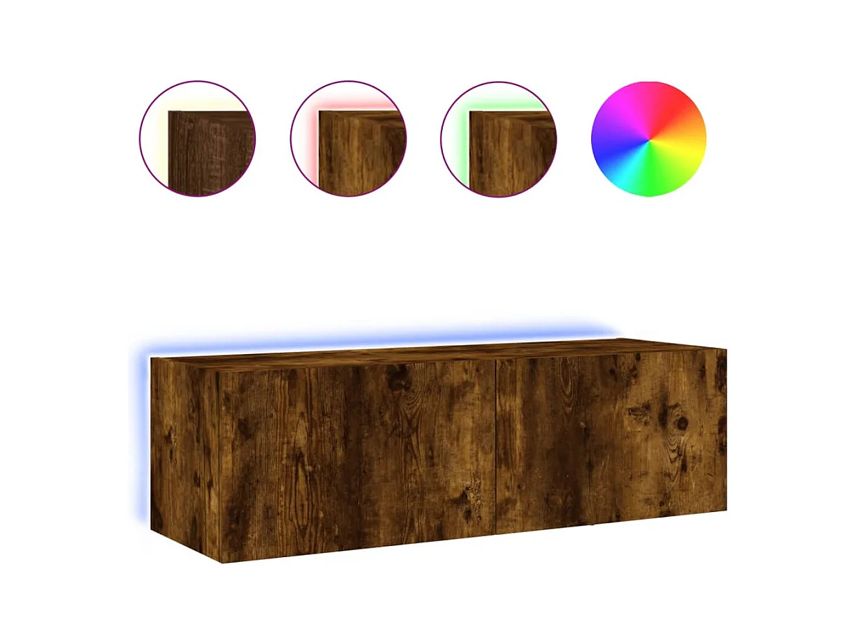 Gerben  Mueble de TV de pared con luces LED roble ahumado 100x35x31 cm
