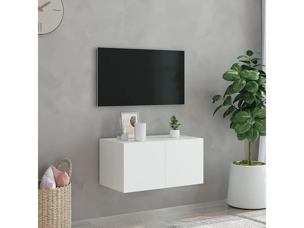 Gerben  Meuble TV mural avec lumières LED blanc 60x35x31 cm