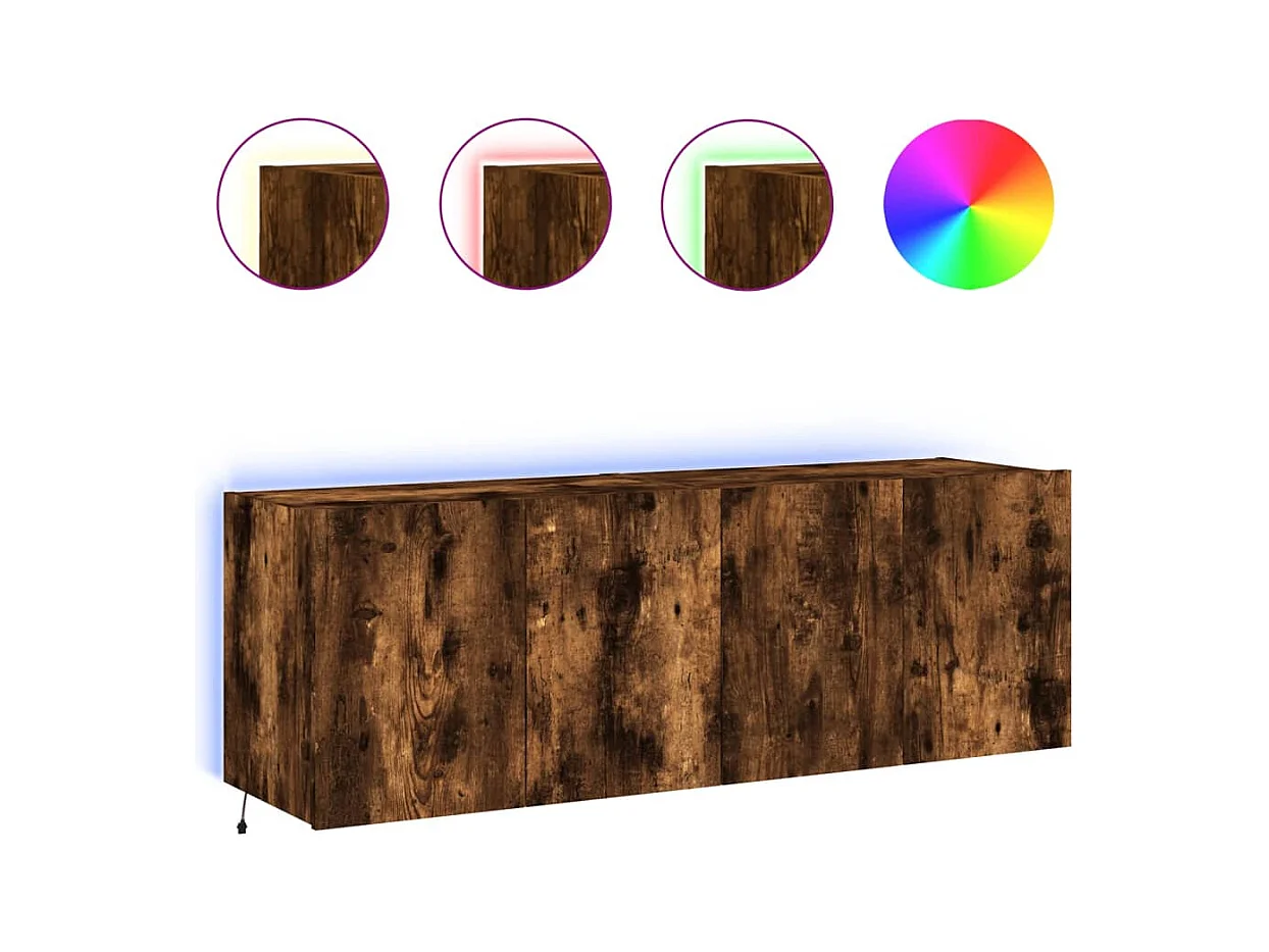 Gerben  Muebles TV de pared luces LED 2 uds roble ahumado 60x35x41 cm