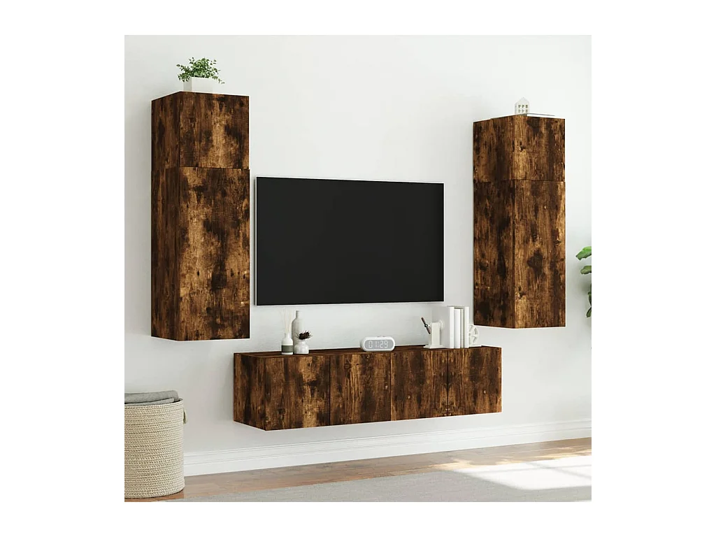 Gerben  Muebles TV de pared luces LED 2 uds roble ahumado 60x35x41 cm