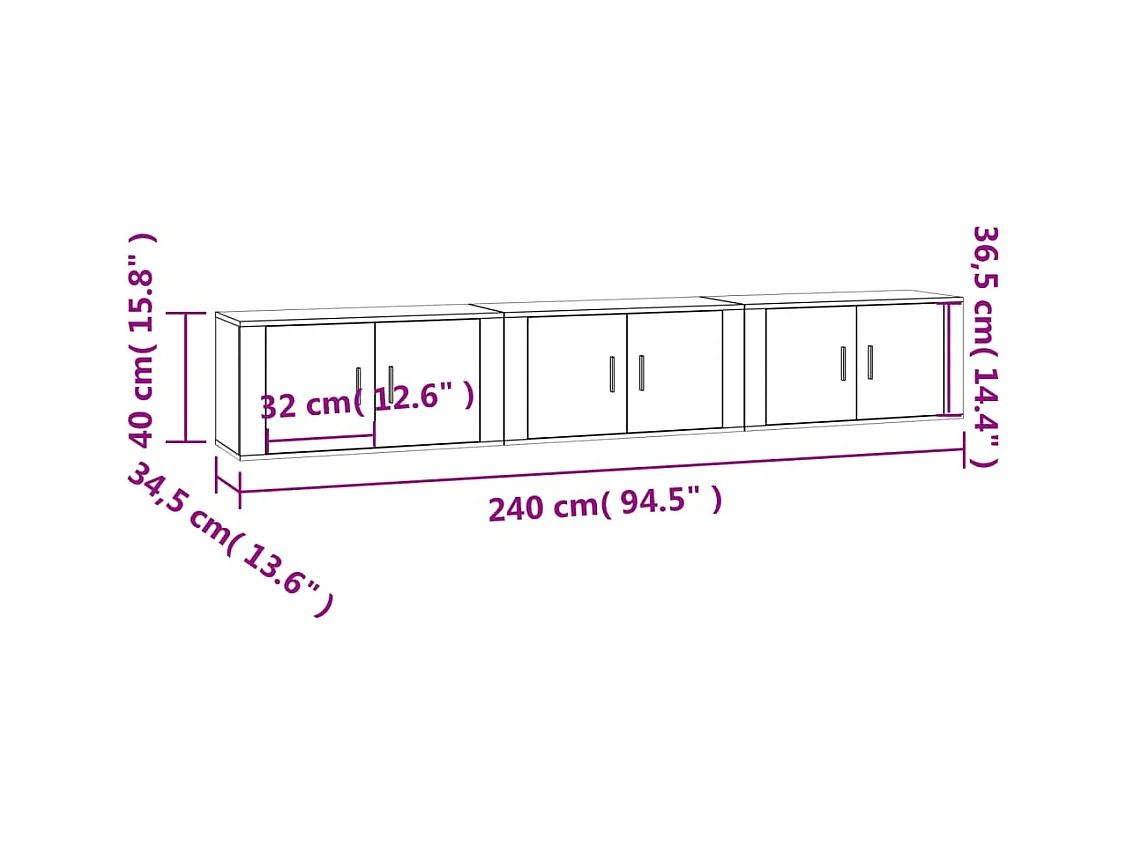 Crofton  Meubles TV muraux 3 pcs chêne fumé 80x34,5x40 cm