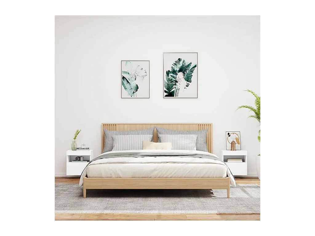 Ølstykke  Meubles TV muraux avec lumières LED 2 pcs blanc 40x30x40 cm