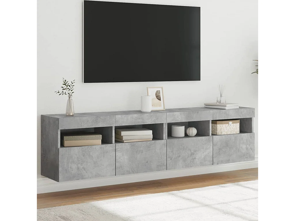 Ølstykke  Meubles TV muraux et lumières LED 2pcs gris béton 80x30x40 cm
