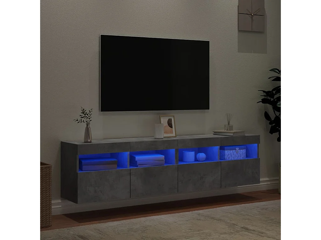 Ølstykke  Meubles TV muraux et lumières LED 2pcs gris béton 80x30x40 cm