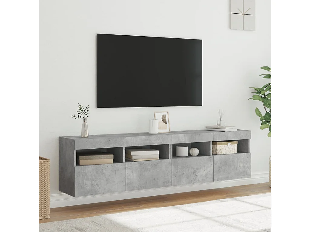 Ølstykke  Meubles TV muraux et lumières LED 2pcs gris béton 80x30x40 cm