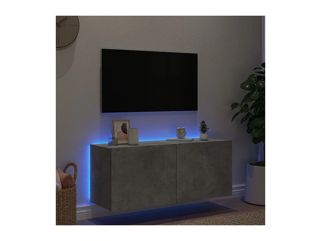Gerben  Meuble TV mural avec lumières LED gris béton 100x35x41 cm
