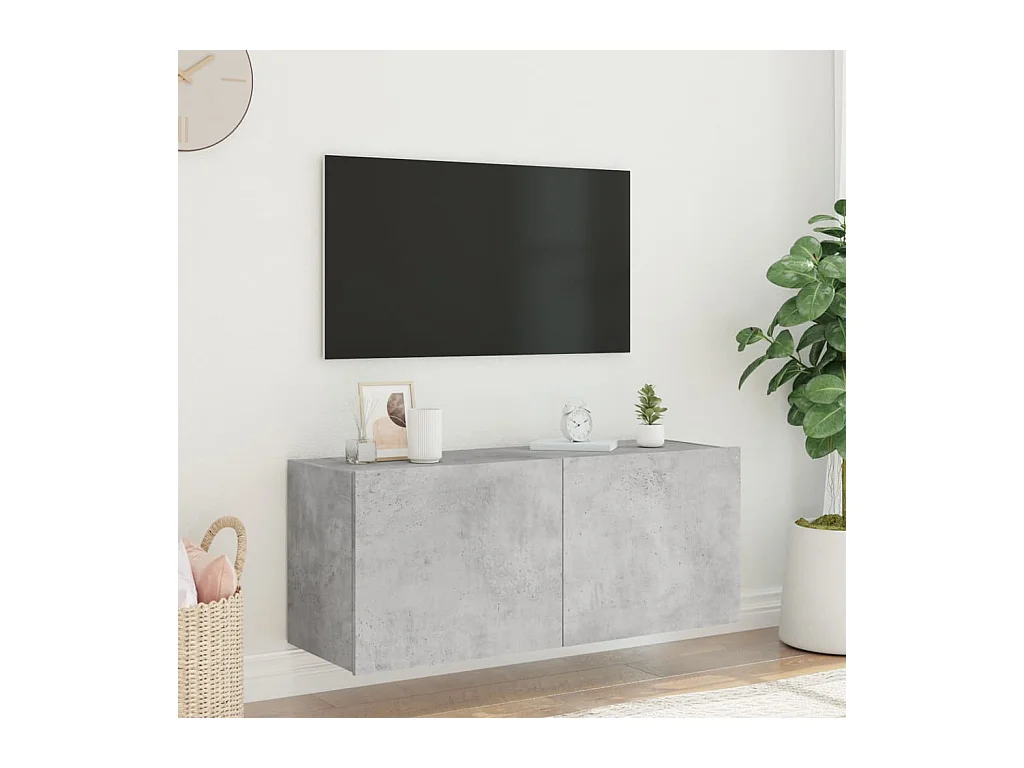 Gerben  Meuble TV mural avec lumières LED gris béton 100x35x41 cm