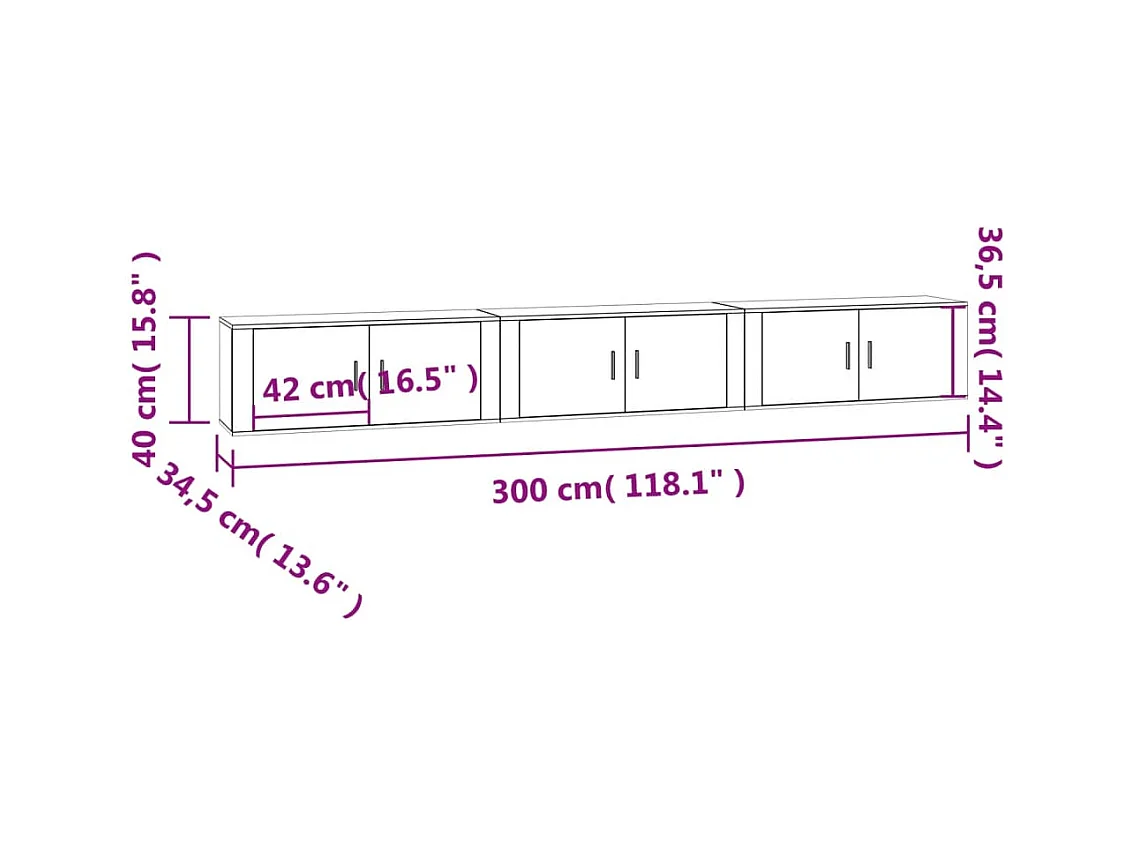 Crofton  Tv-wandmeubels 3 st 100x34,5x40 cm gerookt eikenkleurig