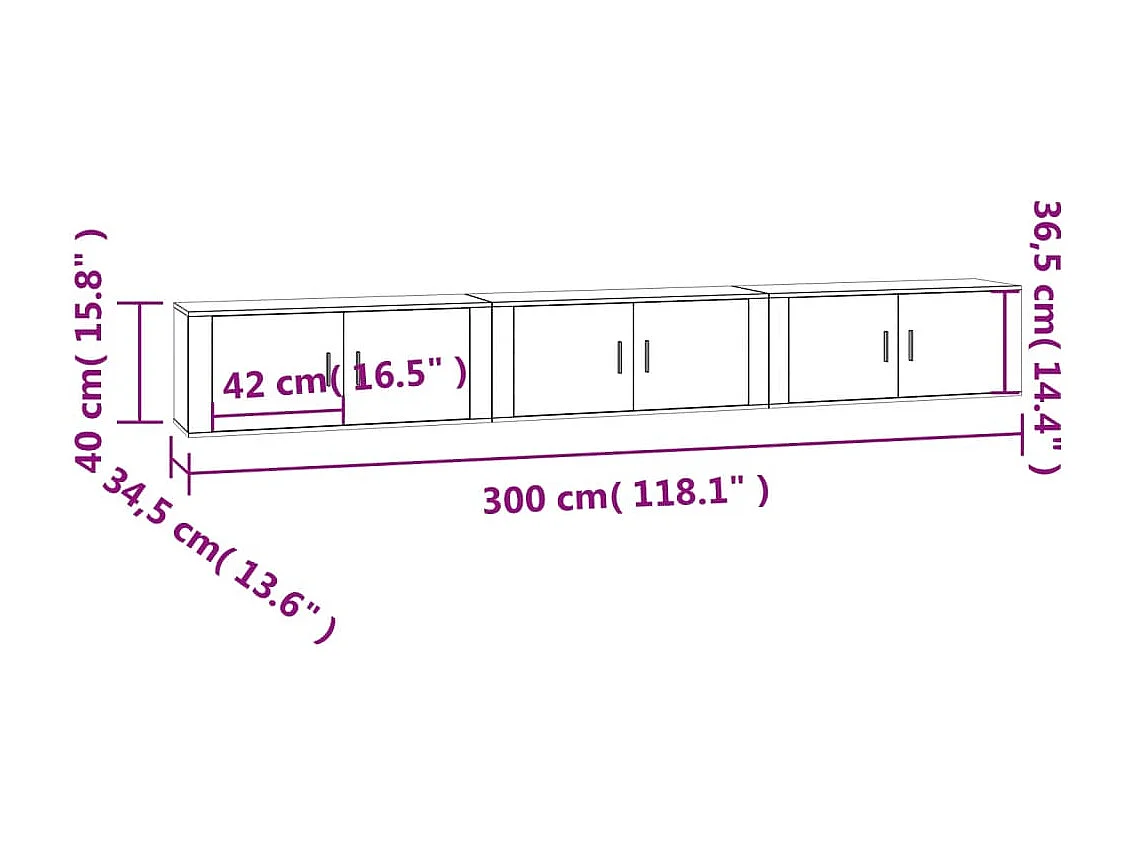 Crofton  Muebles para TV de pared 3 uds roble ahumado 100x34,5x40 cm