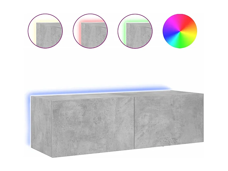 Gerben  Meuble TV mural avec lumières LED gris béton 100x35x31 cm