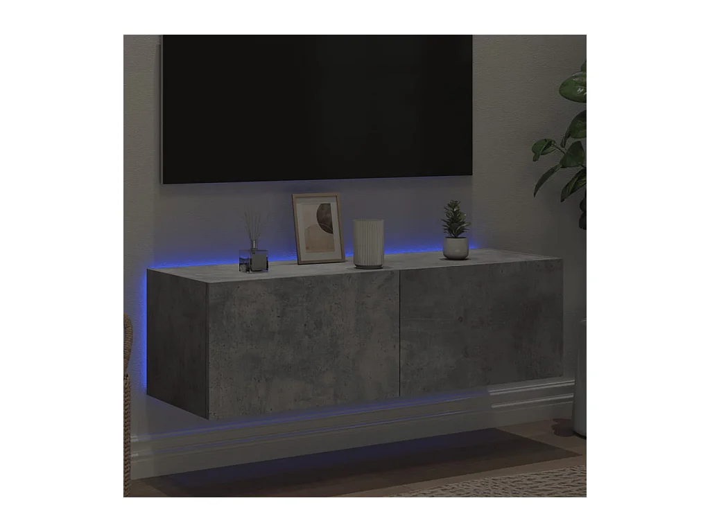 Gerben  Meuble TV mural avec lumières LED gris béton 100x35x31 cm