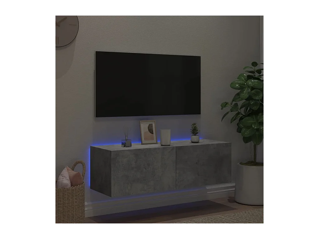 Gerben  Meuble TV mural avec lumières LED gris béton 100x35x31 cm