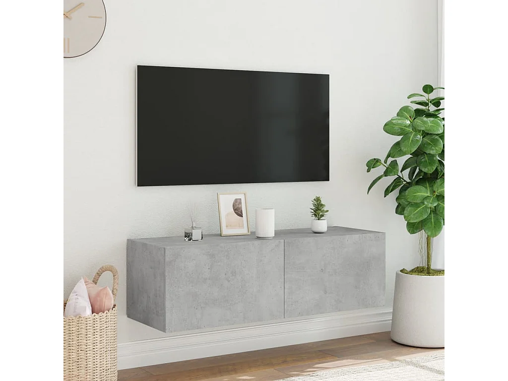 Gerben  Meuble TV mural avec lumières LED gris béton 100x35x31 cm