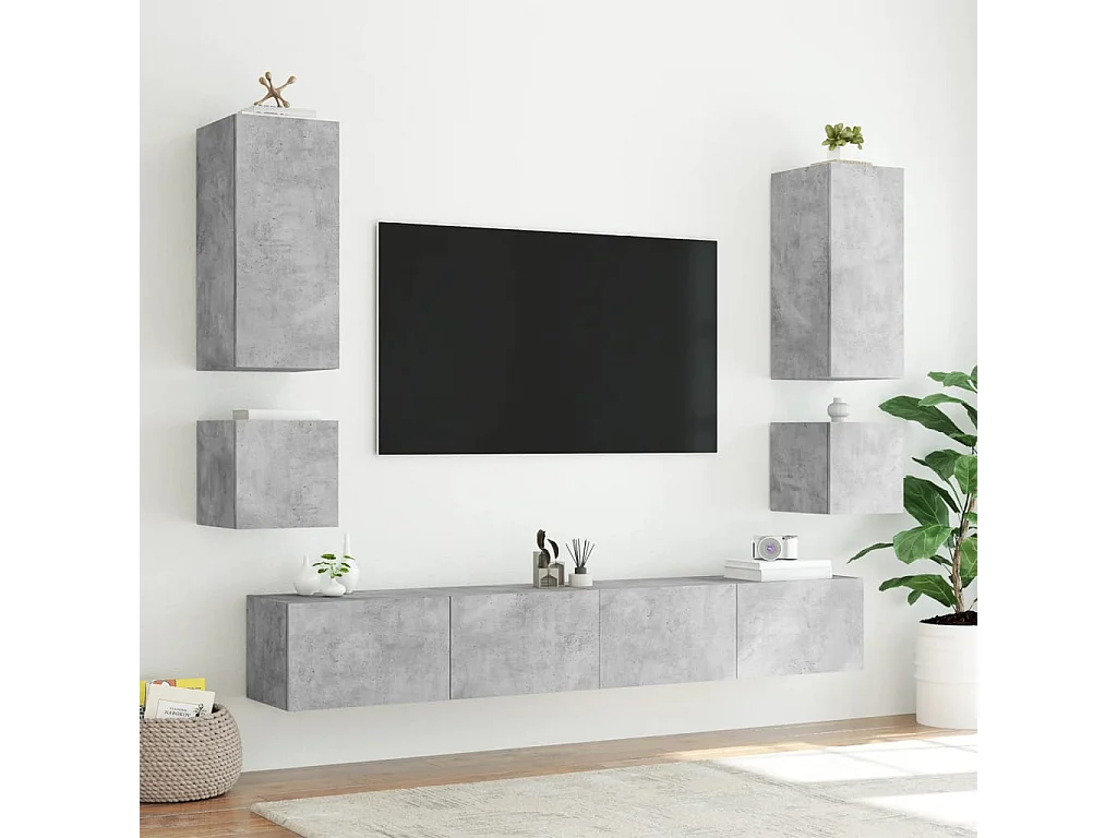 Gerben  Meuble TV mural avec lumières LED gris béton 100x35x31 cm
