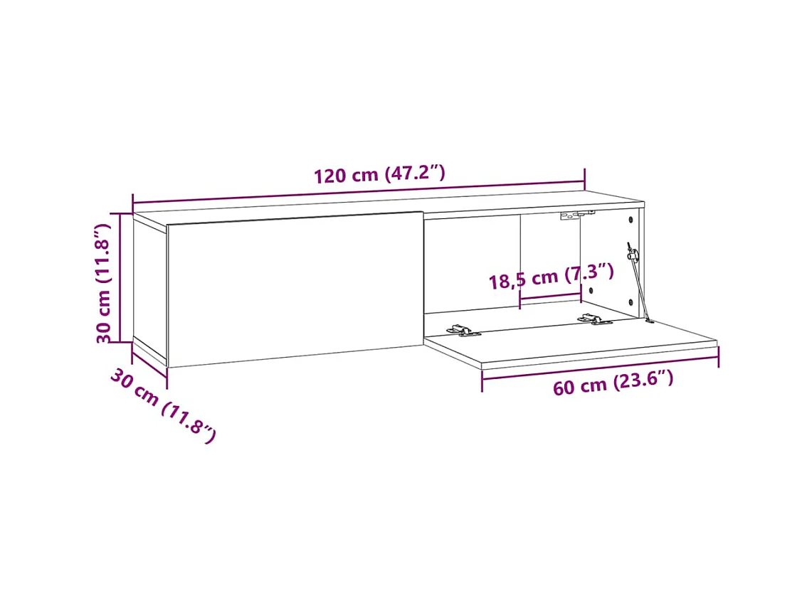 Mitchel  Mueble pared TV madera contrachapada gris Sonoma 120x30x30 cm