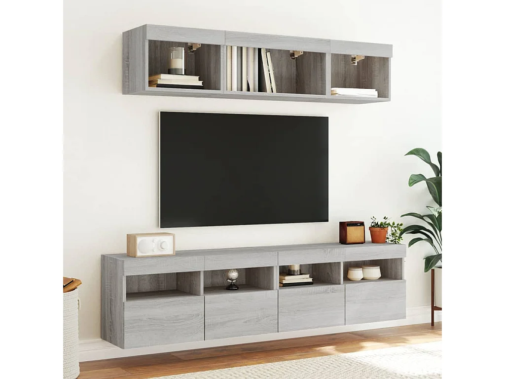 Ølstykke  Tv-wandmeubel met LED-verlichting 80x30x40 cm grijs sonoma