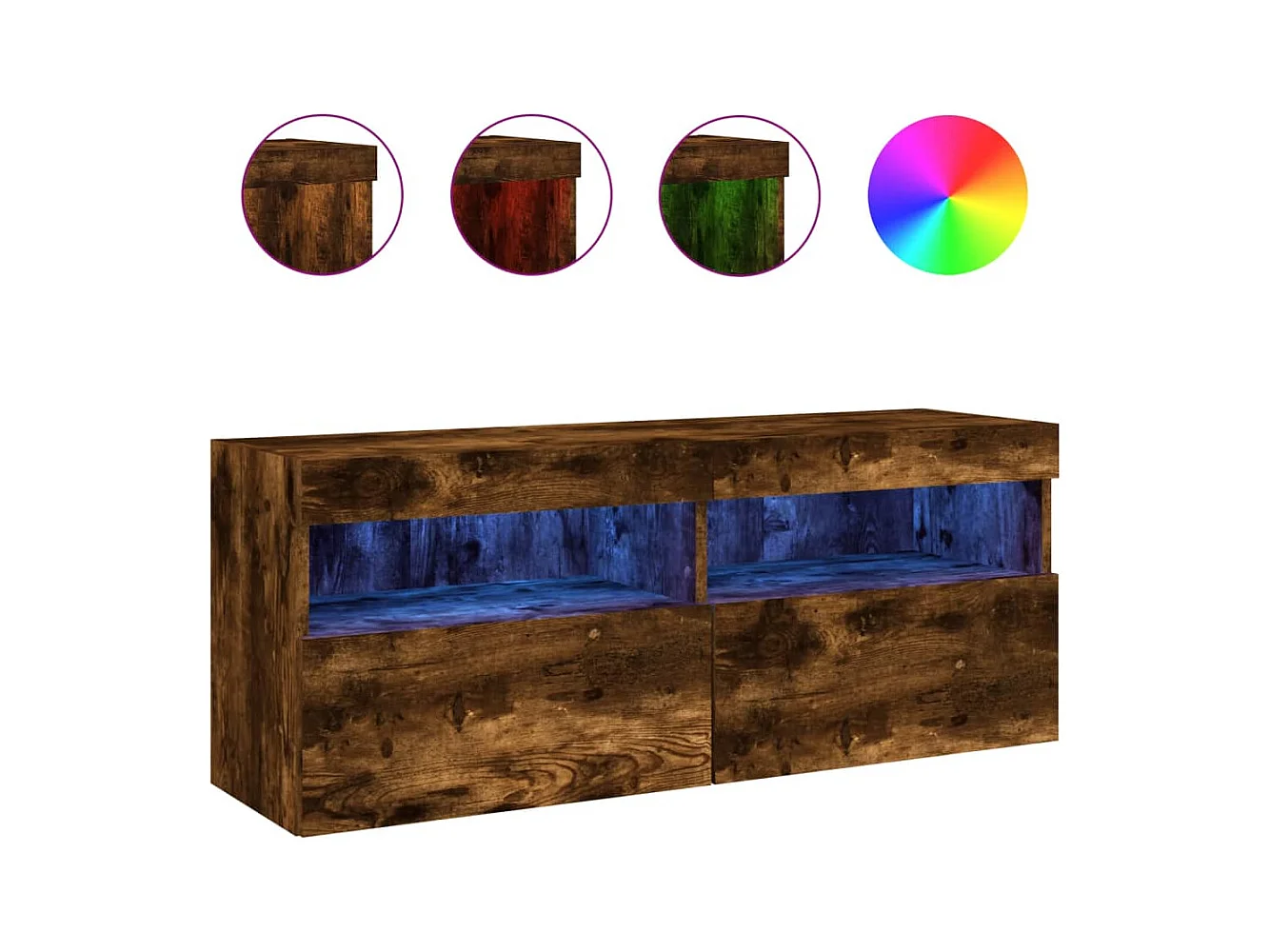 Ølstykke  Mueble de TV de pared con luces LED roble ahumado 100x30x40 cm