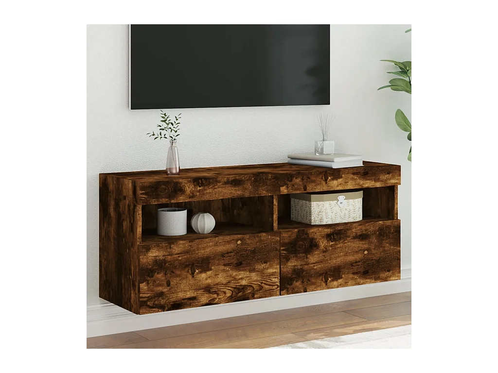 Ølstykke  Mueble de TV de pared con luces LED roble ahumado 100x30x40 cm