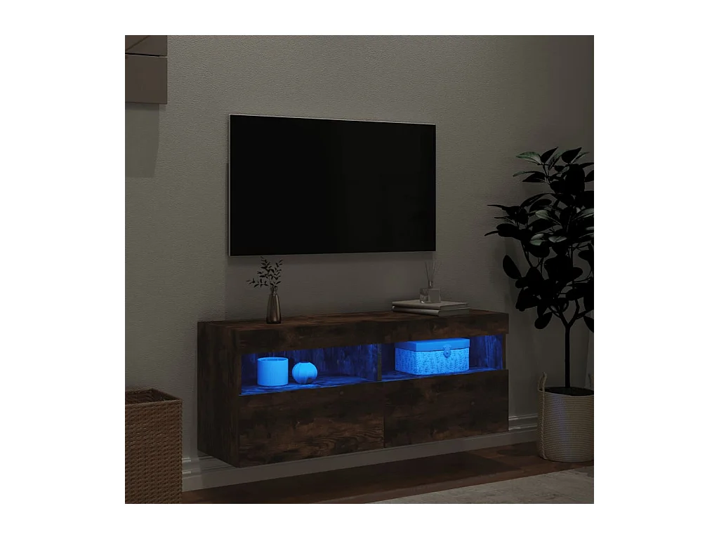 Ølstykke  Mueble de TV de pared con luces LED roble ahumado 100x30x40 cm