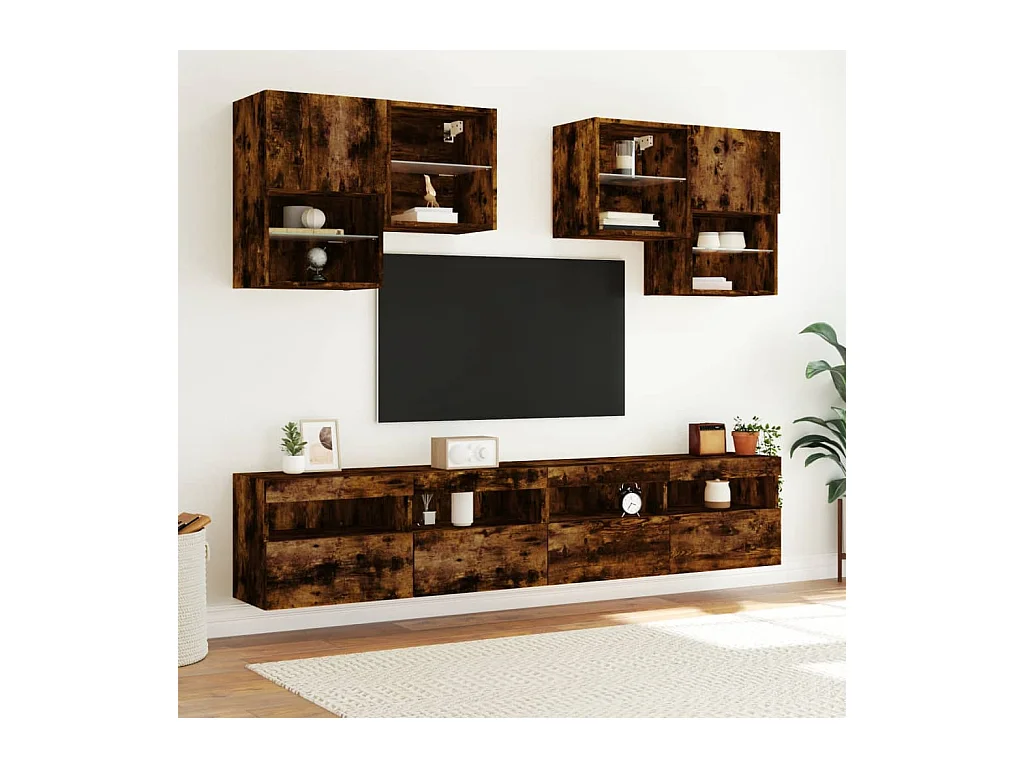 Ølstykke  Mueble de TV de pared con luces LED roble ahumado 100x30x40 cm