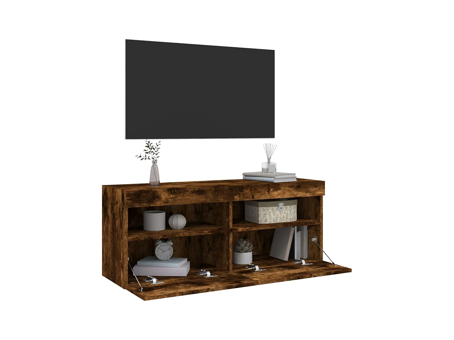 Ølstykke  Mueble de TV de pared con luces LED roble ahumado 100x30x40 cm