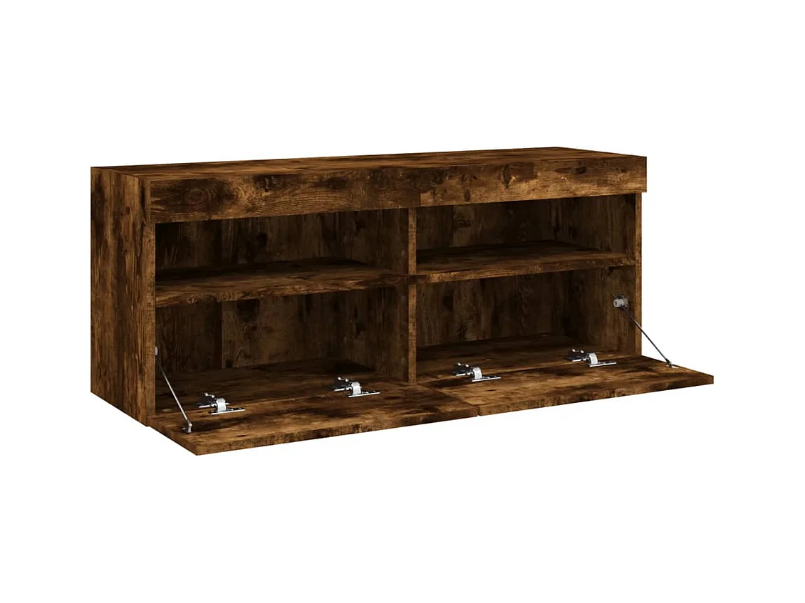 Ølstykke  Mueble de TV de pared con luces LED roble ahumado 100x30x40 cm