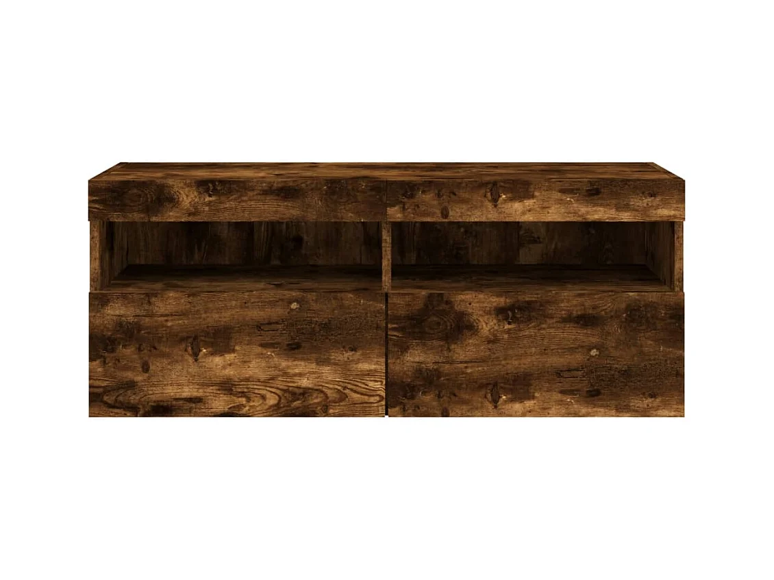 Ølstykke  Mueble de TV de pared con luces LED roble ahumado 100x30x40 cm