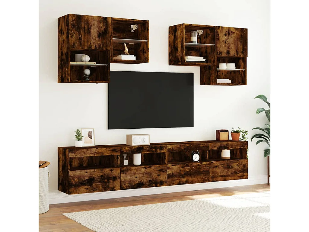 Ølstykke  Meuble TV mural avec lumières LED chêne fumé 100x30x40 cm