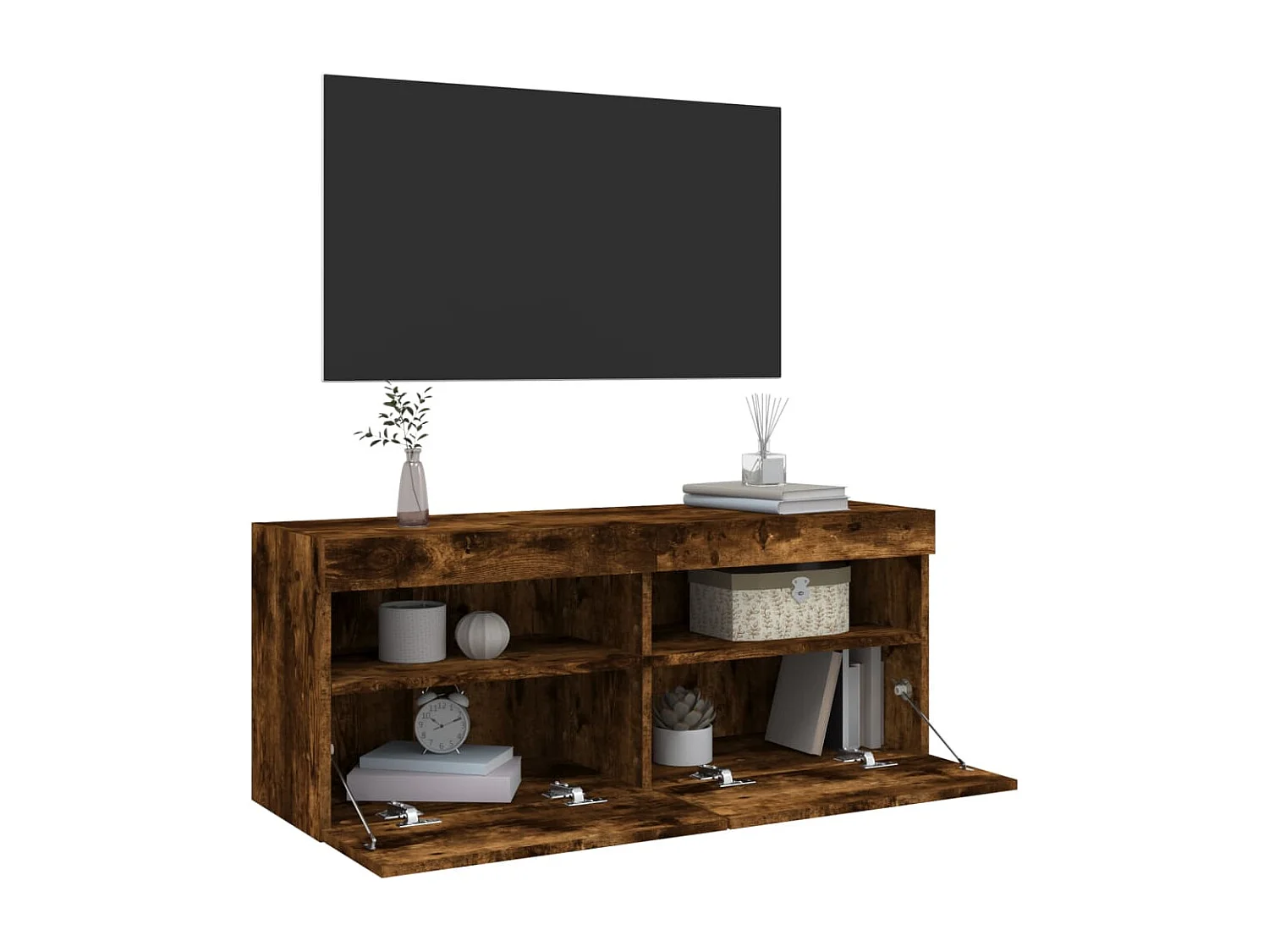 Ølstykke  Meuble TV mural avec lumières LED chêne fumé 100x30x40 cm