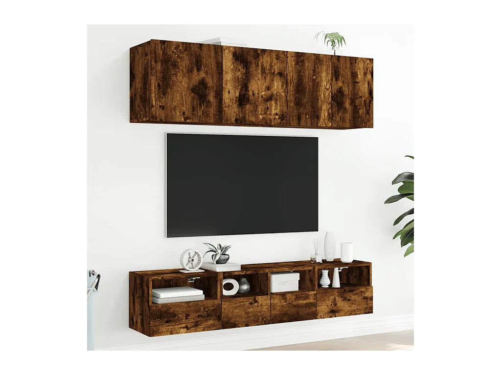 Sil  Meuble TV mural chêne fumé 40x30x30 cm bois d'ingénierie